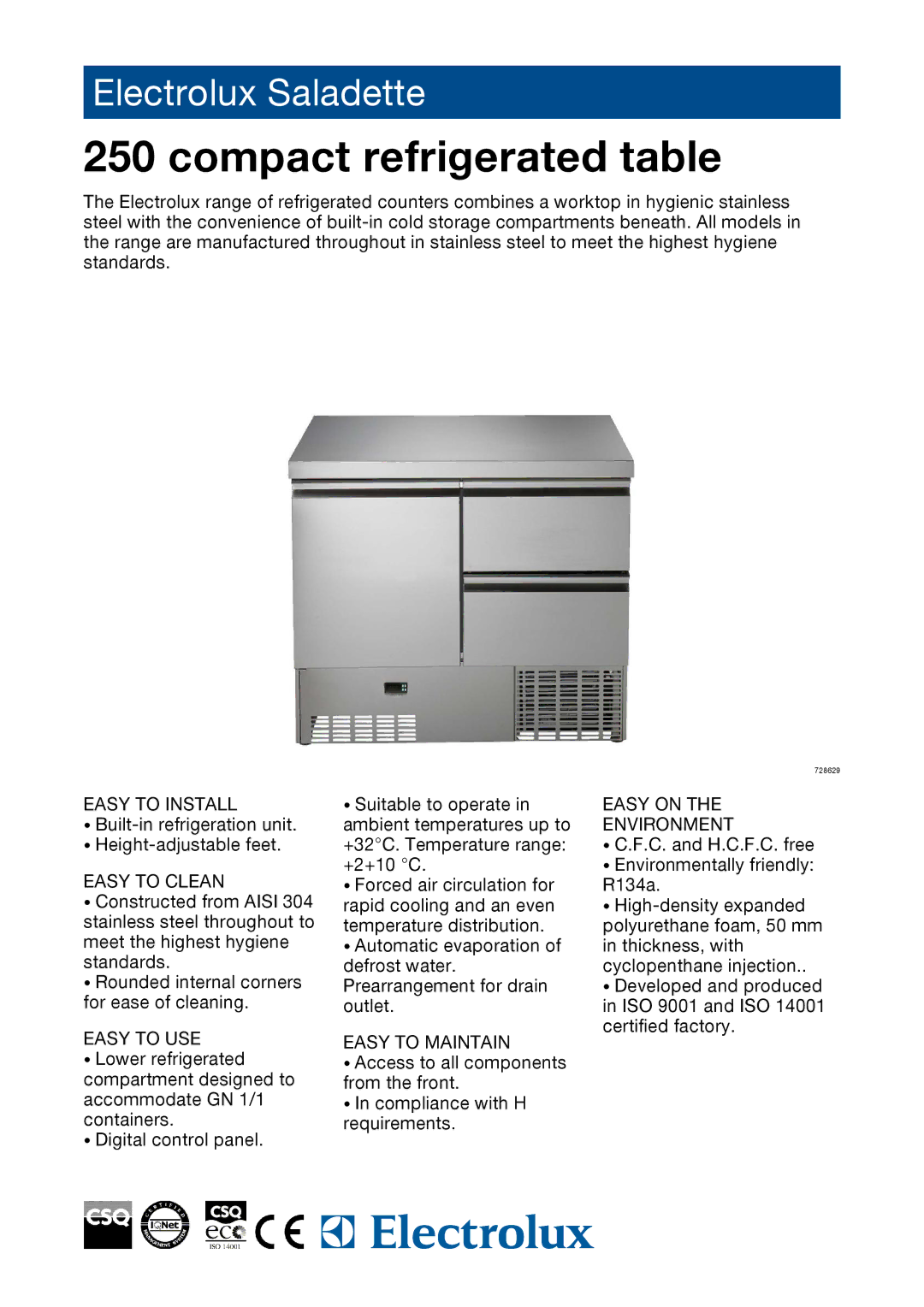 Electrolux 728633, 728634, 728632, 728630, 728629, 728631, SAL25T04, SAL25T12, SAL25N20 manual Compact refrigerated table 