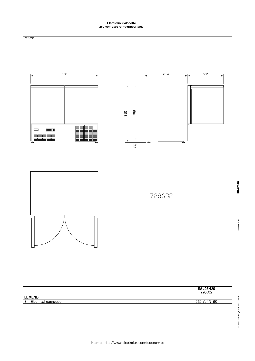 Electrolux SAL25T04, 728634, 728633, 728632, 728630, 728629, 728631, SAL25T12, SAL25N20 Electrolux Saladette Compact refrigerated 