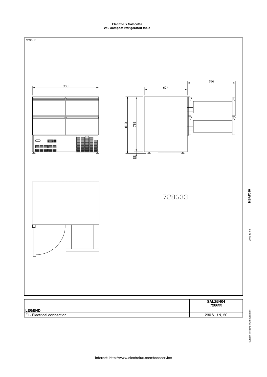 Electrolux SAL25T12, 728634, 728633, 728632, 728630, 728629, 728631, SAL25T04, SAL25N20 Electrolux Saladette Compact refrigerated 