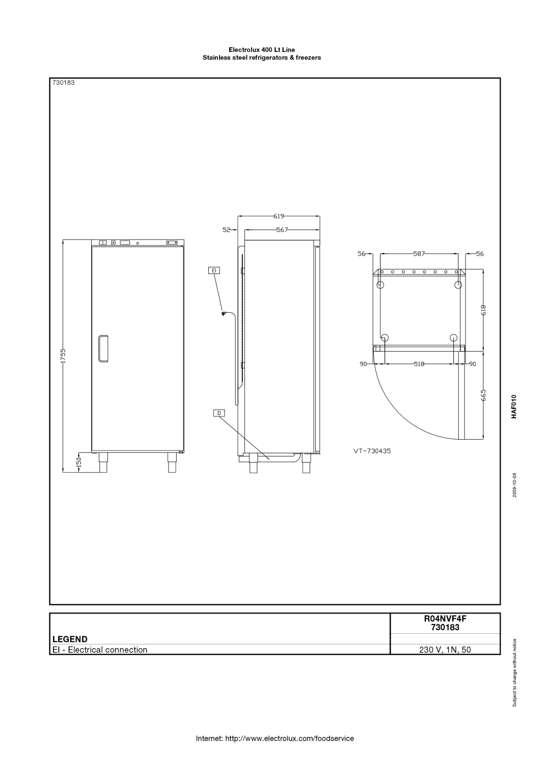 Electrolux R04PVG4, 730182, 730190, 730189, 730183, 730188, R04PVF4, R04FSF4 dimensions R04NVF4F 