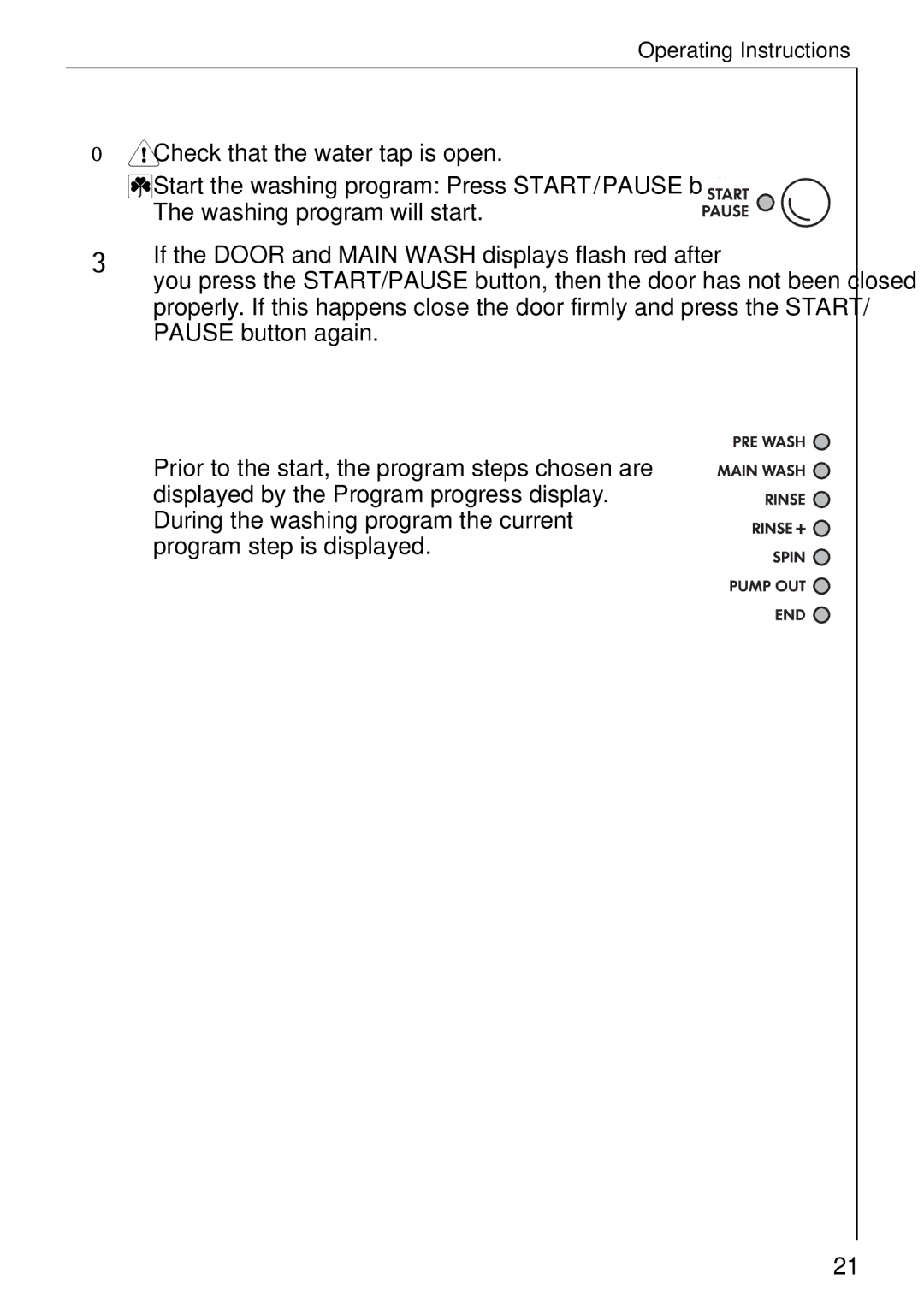 Electrolux 74335 manual Starting the Washing Program, Washing Program Progress, Program progress display 