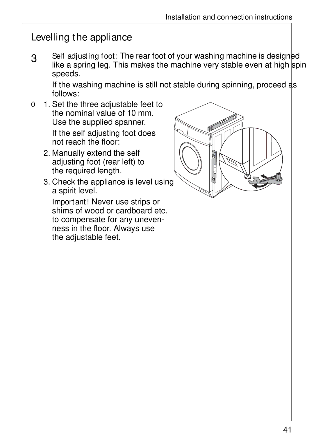 Electrolux 74335 manual Levelling the appliance 