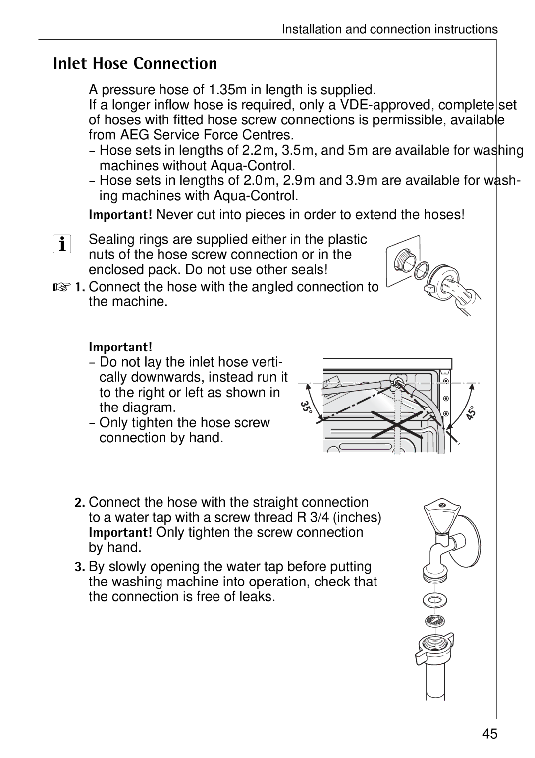 Electrolux 74335 manual Inlet Hose Connection 