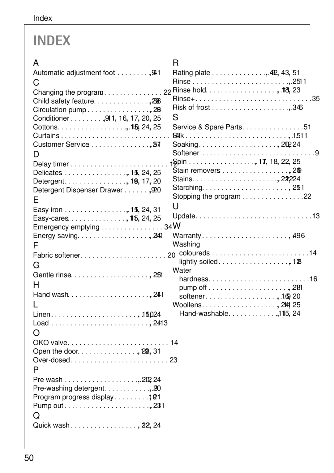 Electrolux 74335 manual Index 