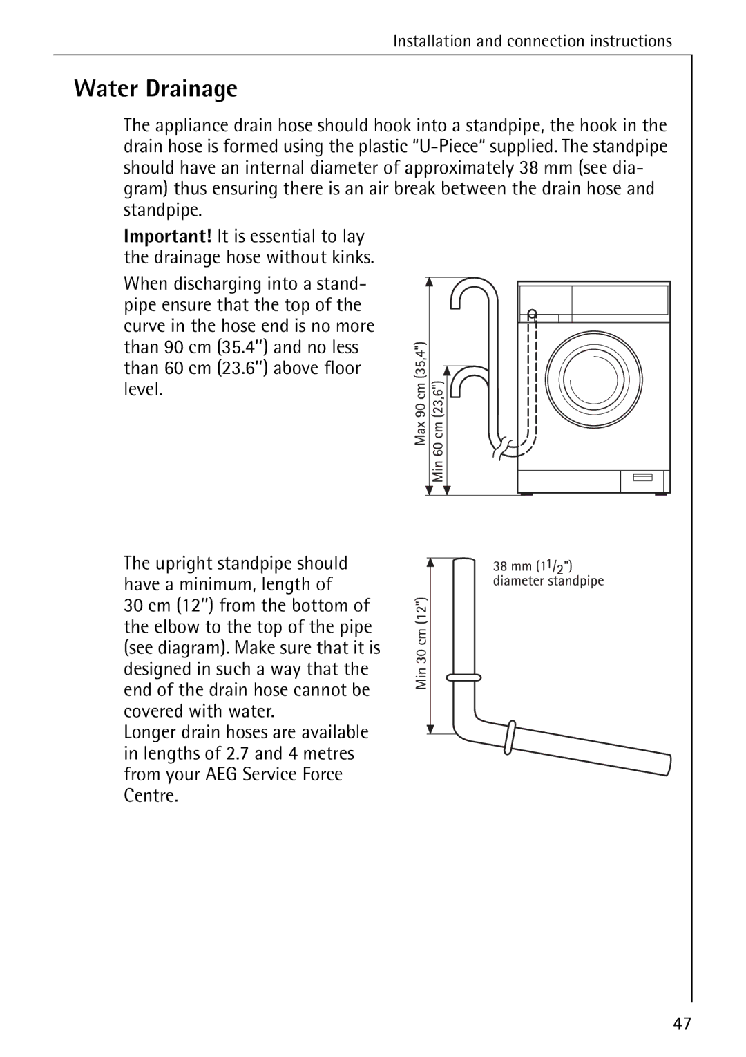 Electrolux 74630 manual Water Drainage 