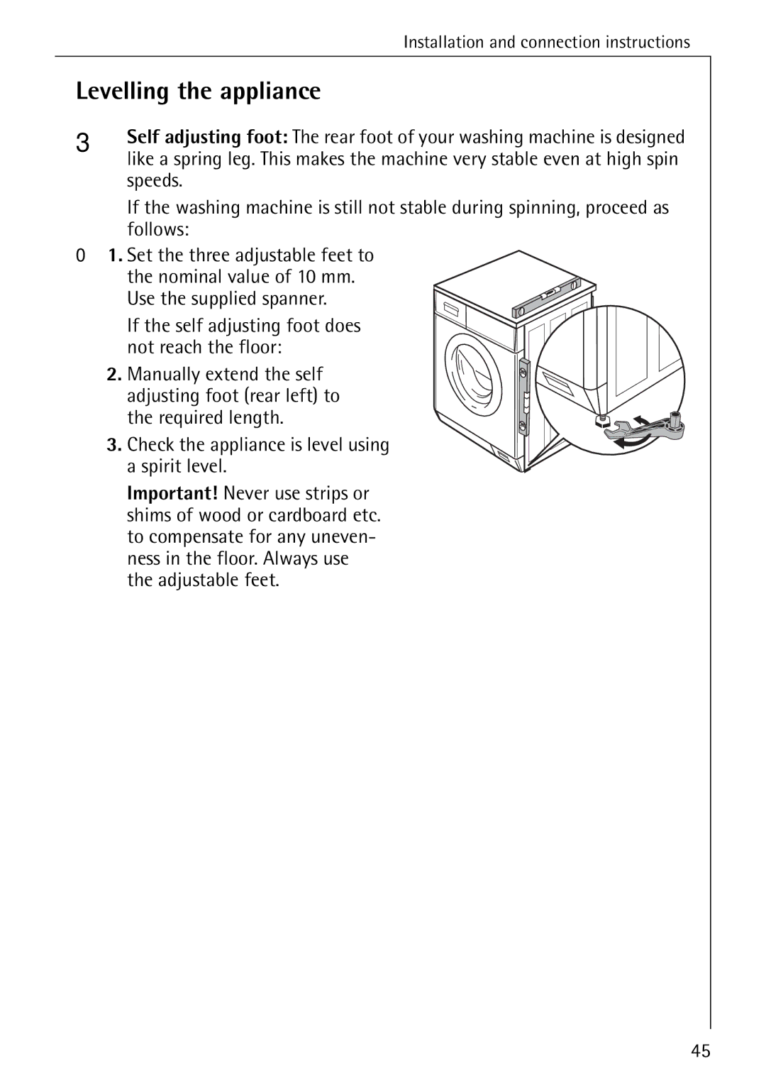 Electrolux 74689 manual Levelling the appliance 