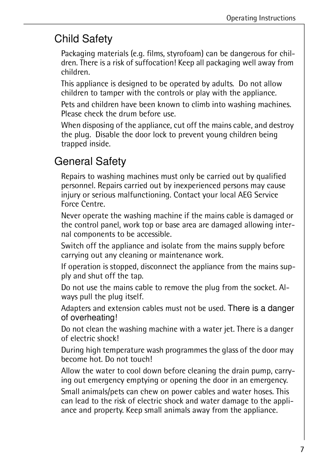 Electrolux 74689 manual Child Safety, General Safety 