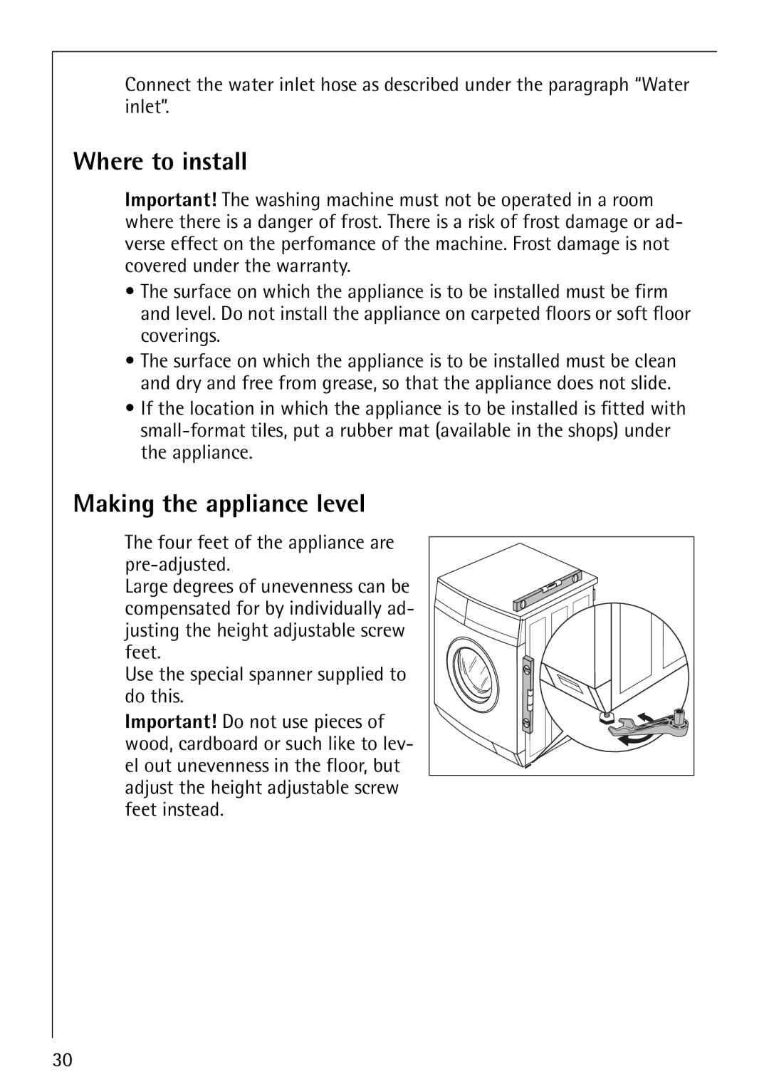 Electrolux 74825 manual Where to install, Making the appliance level 