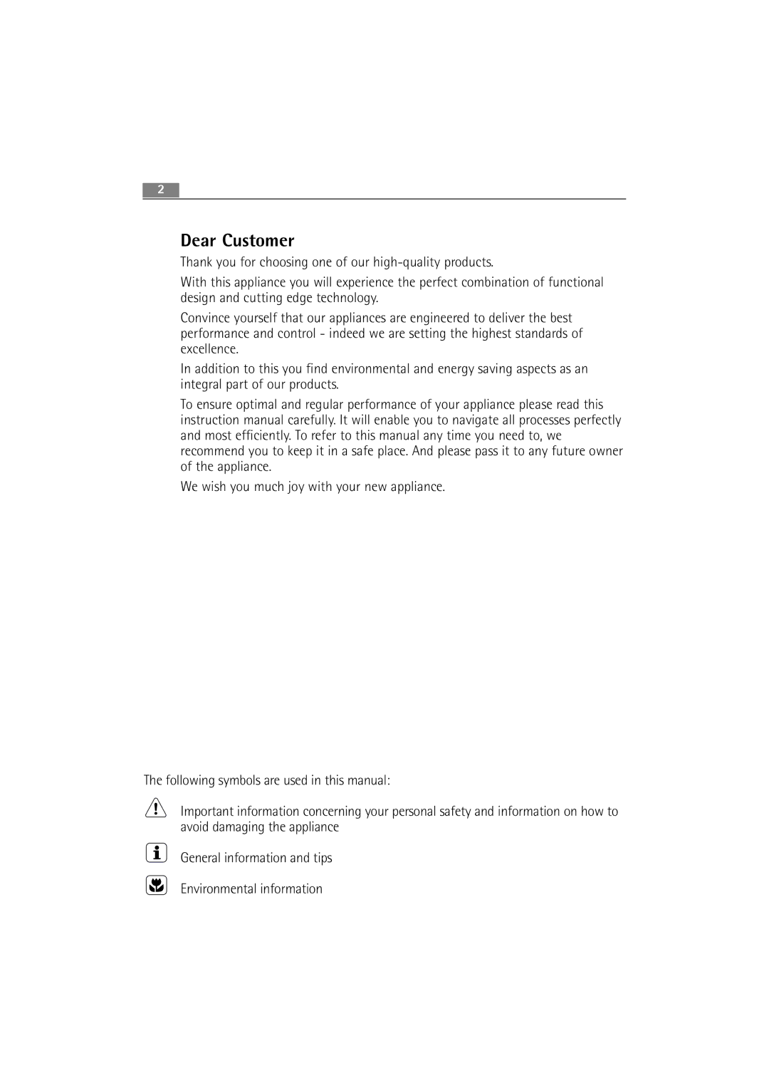 Electrolux 74850 B user manual Dear Customer 