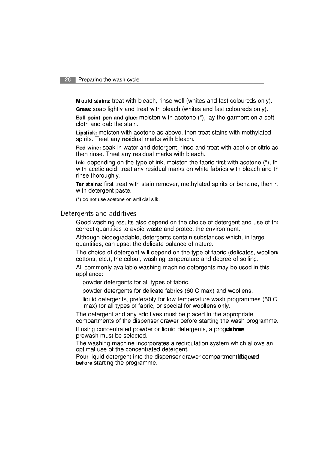 Electrolux 74850 B user manual Detergents and additives 