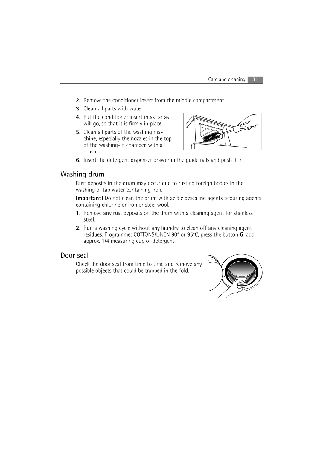 Electrolux 74850 B user manual Washing drum, Door seal 