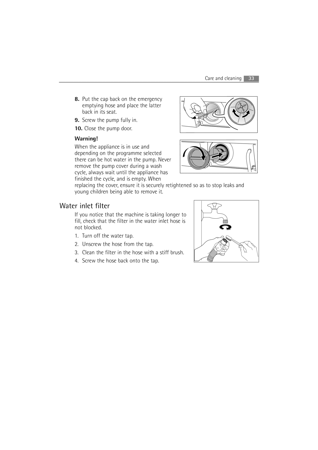 Electrolux 74850 B user manual Water inlet filter 