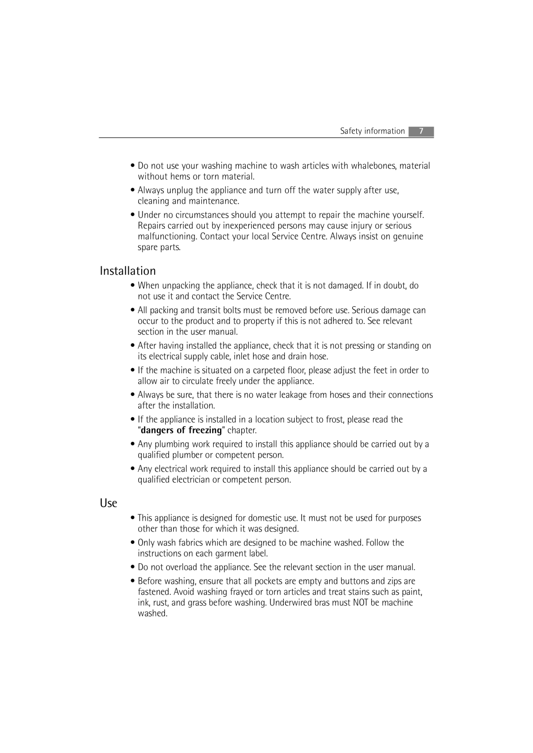 Electrolux 74850 B user manual Installation, Use 