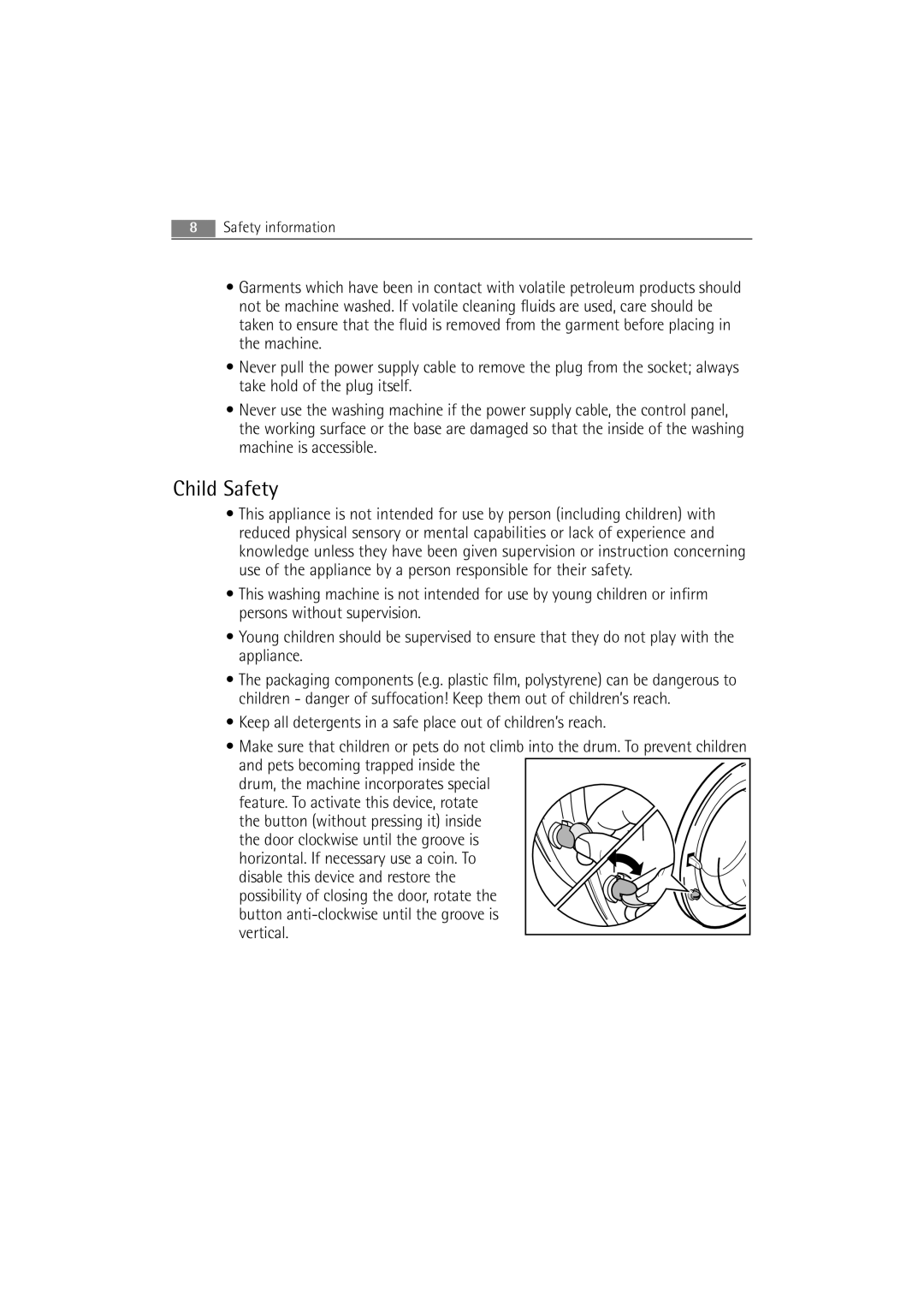 Electrolux 74850 B user manual Child Safety 