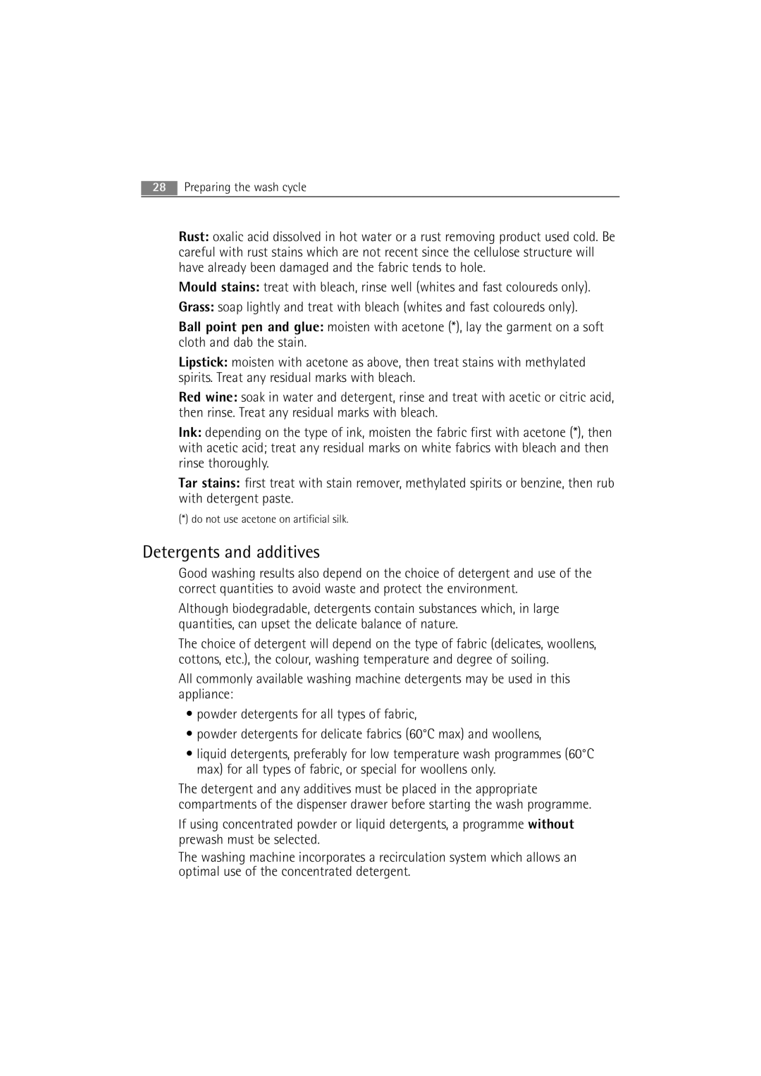 Electrolux 74950 user manual Detergents and additives 