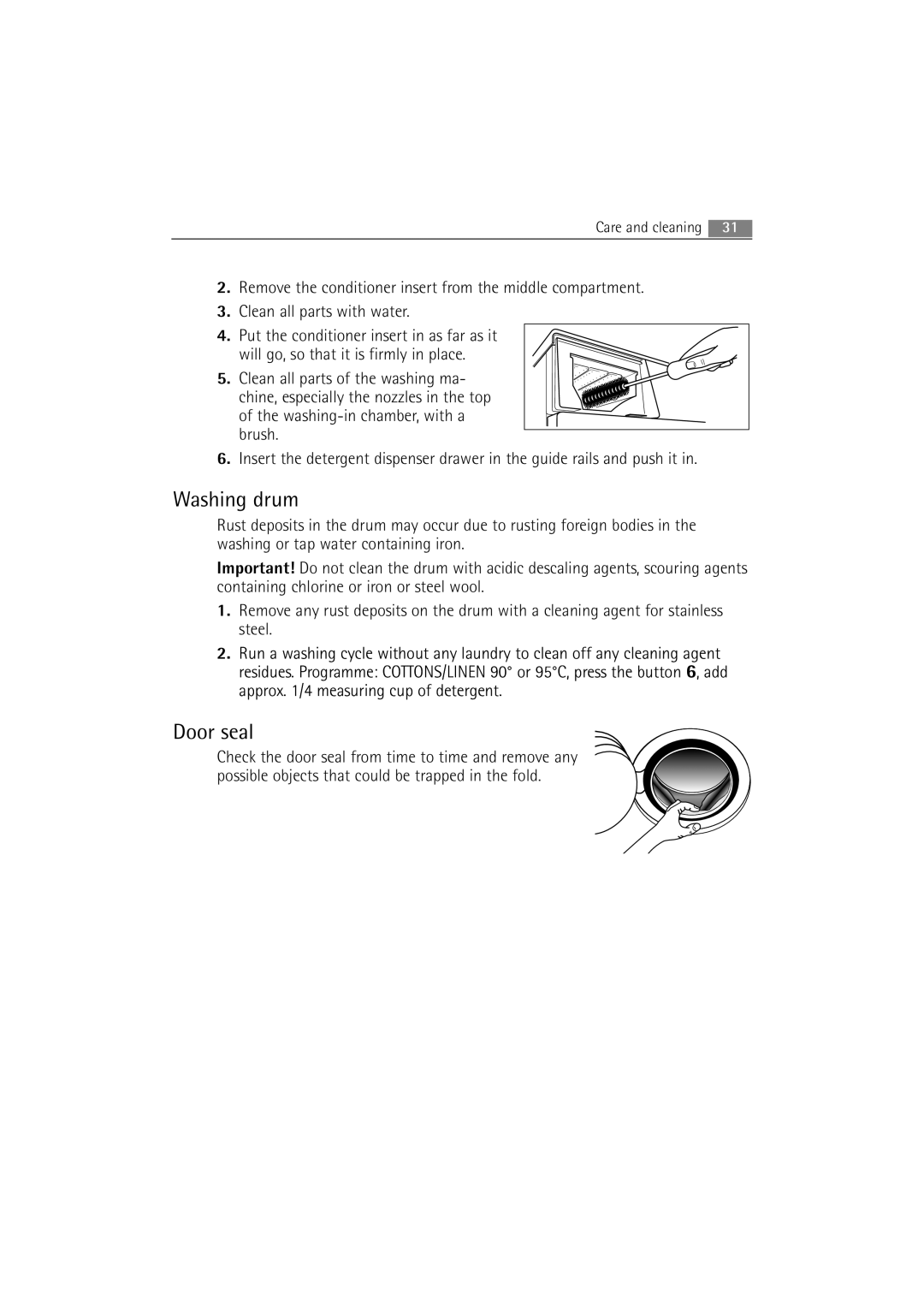 Electrolux 74950 user manual Washing drum, Door seal 