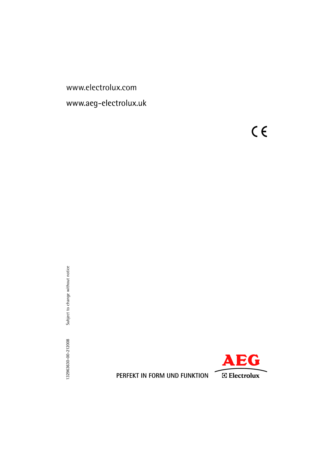 Electrolux 74950 user manual Subject to change without notice 