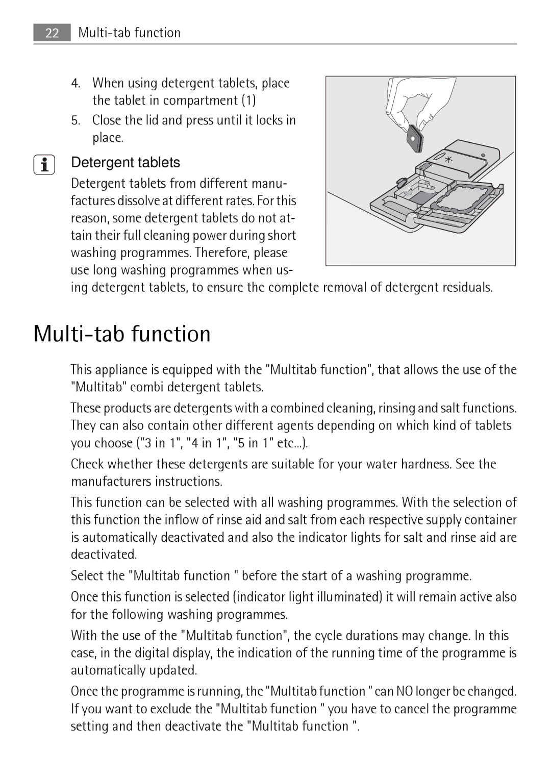 Electrolux 75011 VIL user manual Multi-tab function, Detergent tablets 