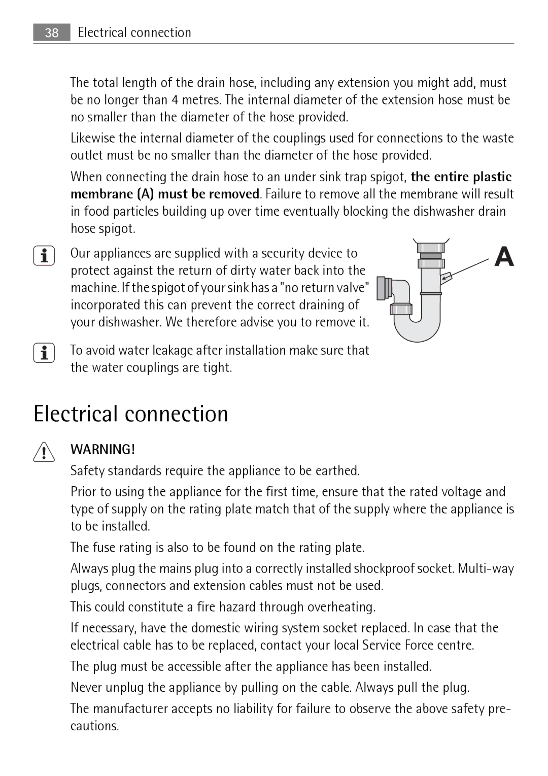 Electrolux 75011 VIL user manual Electrical connection, This could constitute a fire hazard through overheating 