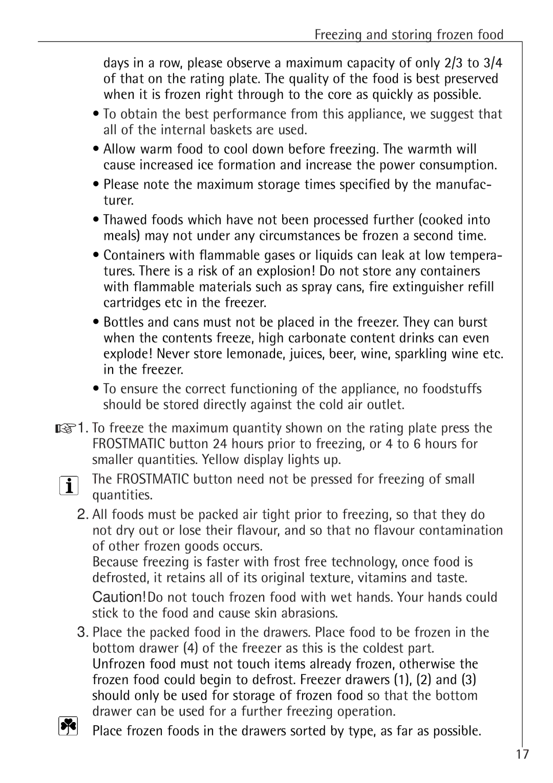 Electrolux 75100 GA operating instructions Freezing and storing frozen food 