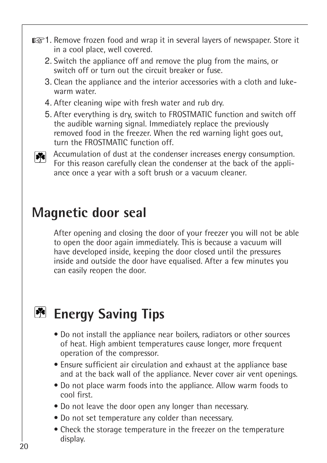 Electrolux 75100 GA operating instructions Magnetic door seal, Energy Saving Tips 