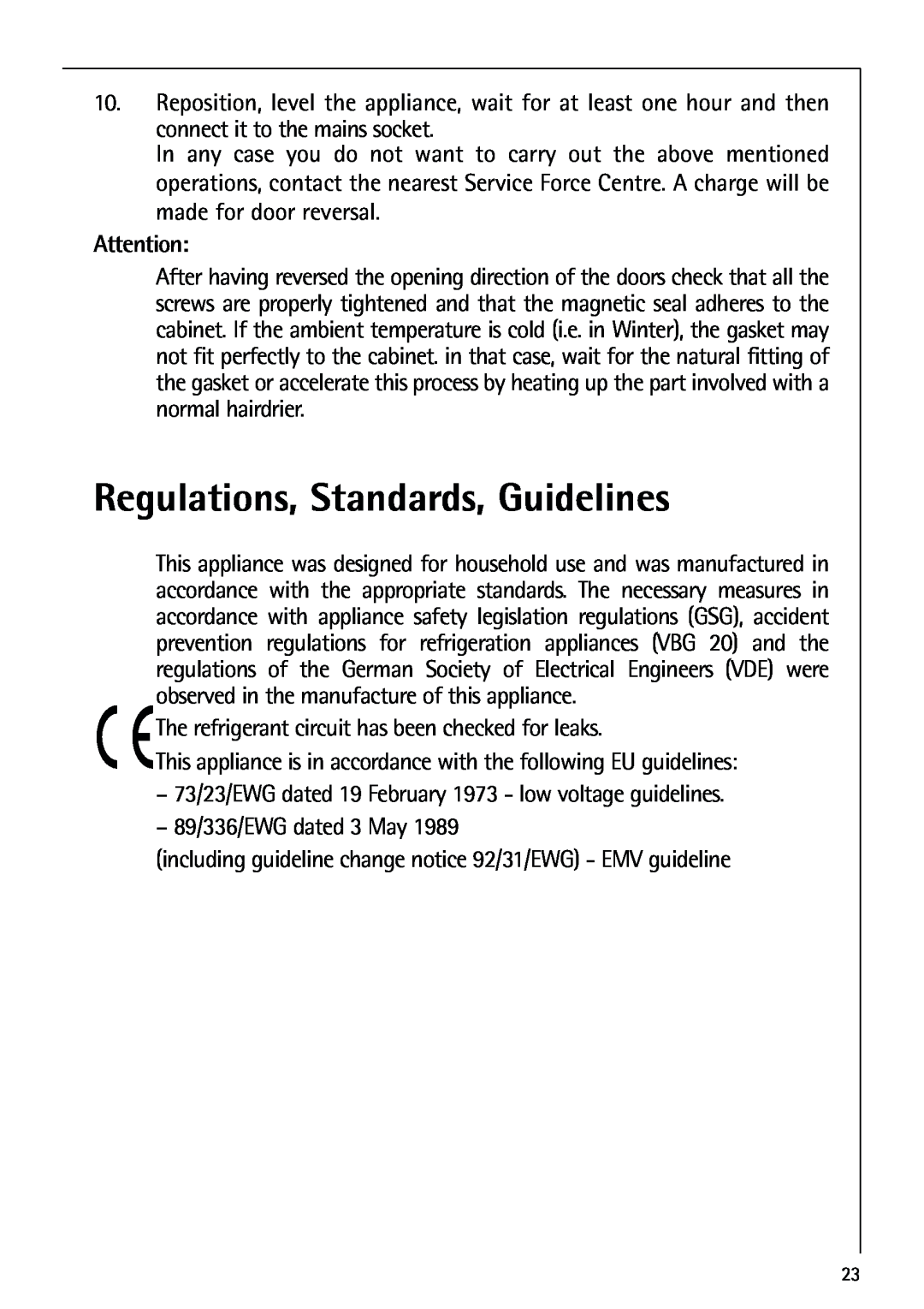 Electrolux 75270 GA user manual Regulations, Standards, Guidelines 