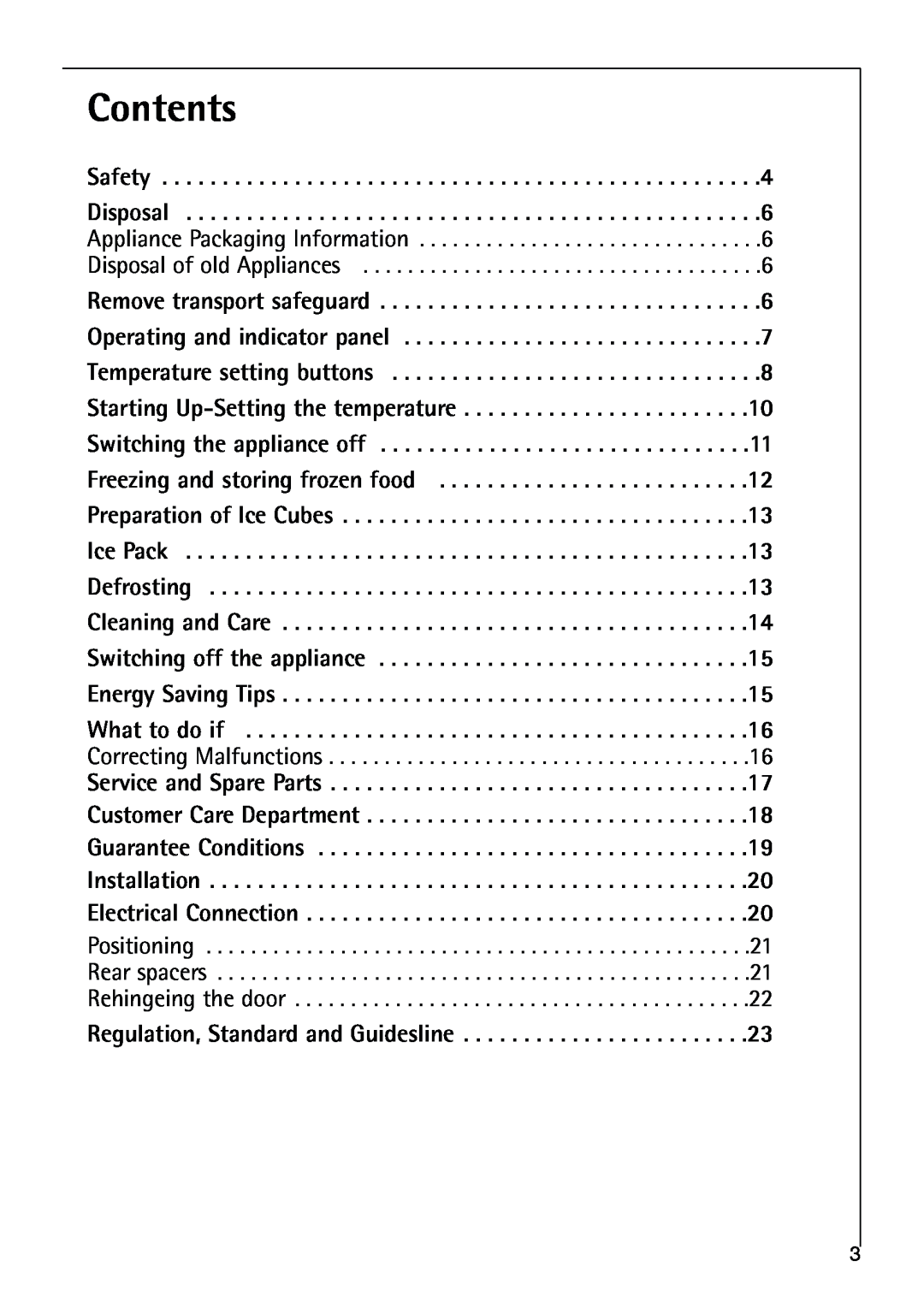 Electrolux 75270 GA user manual Contents, Regulation, Standard and Guidesline 