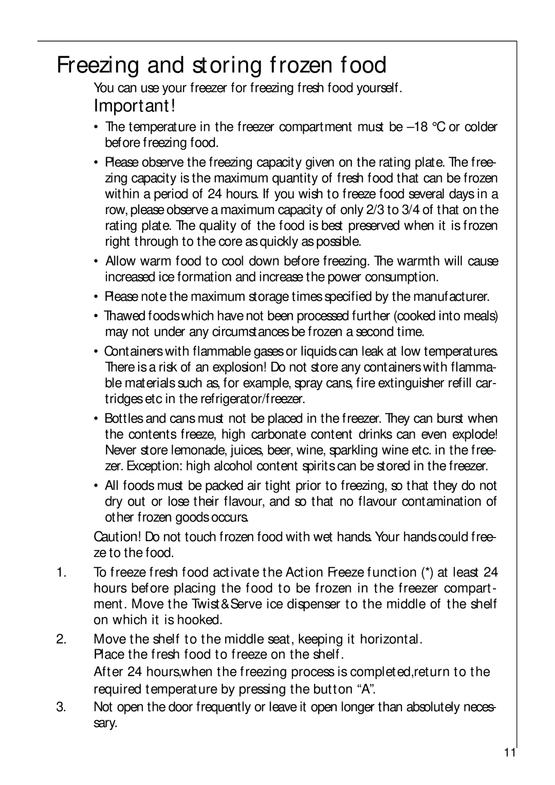 Electrolux 75428-1 DT user manual Freezing and storing frozen food 