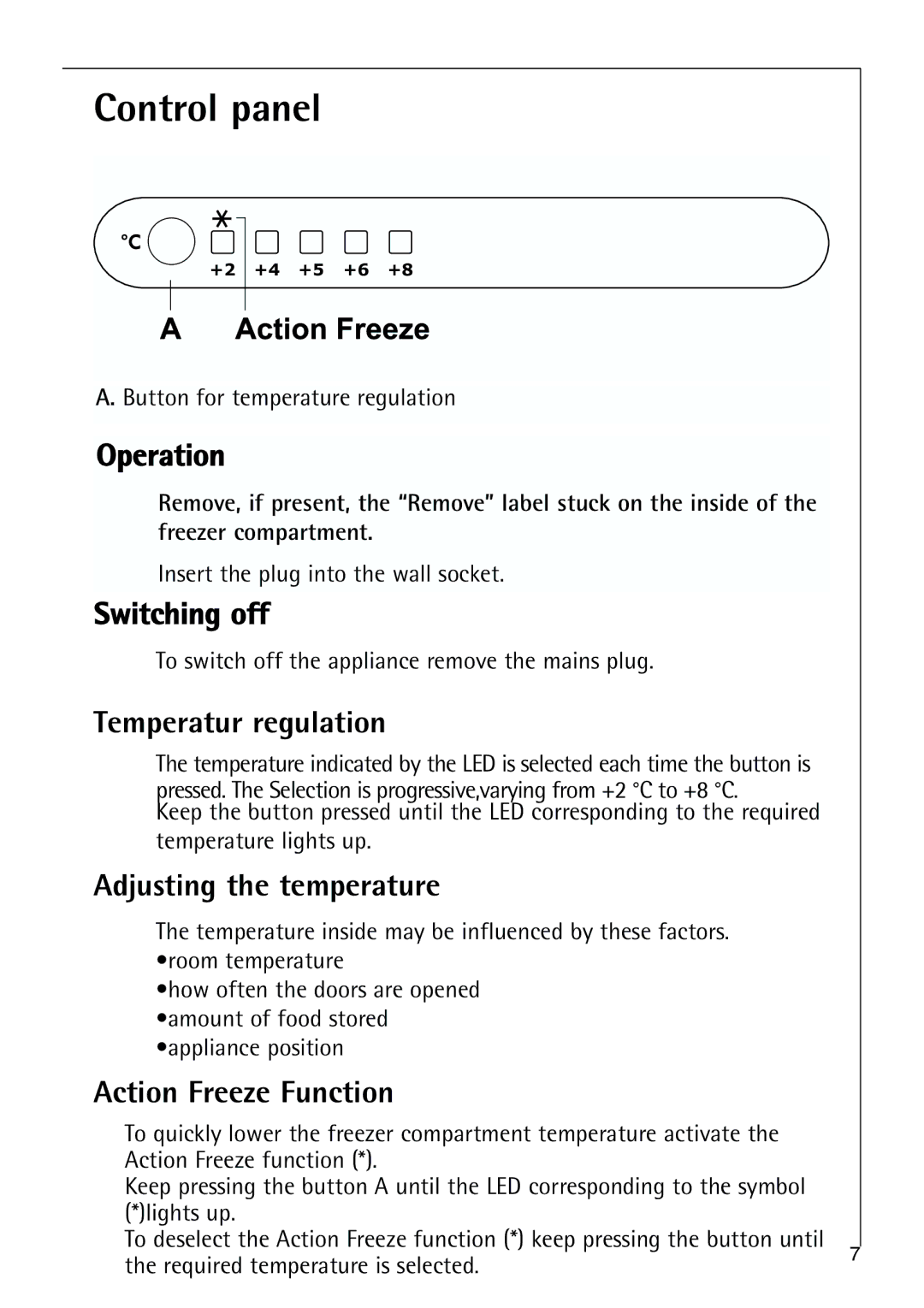 Electrolux 75428-1 DT user manual Control panel 