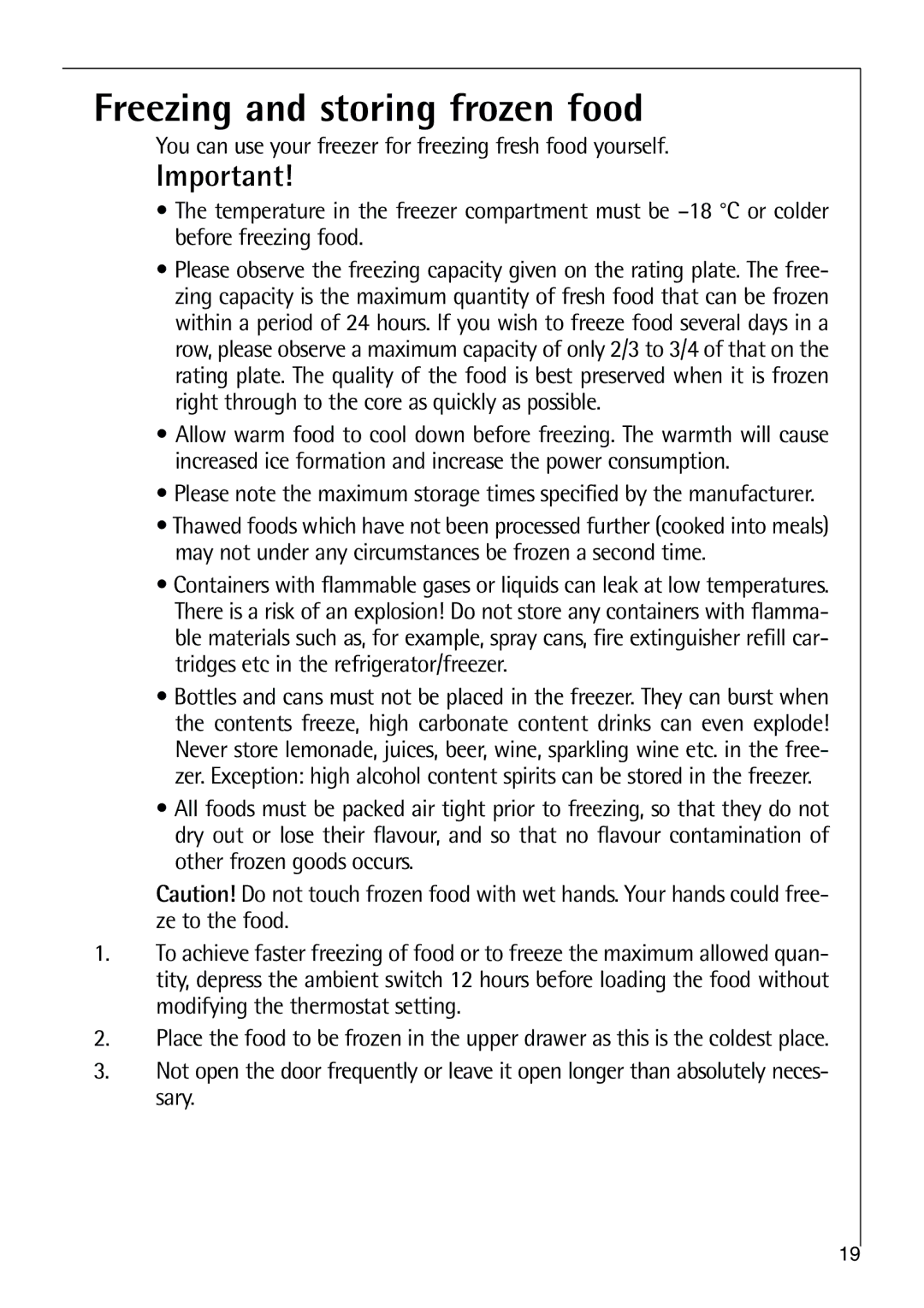 Electrolux 75438 KG user manual Freezing and storing frozen food 