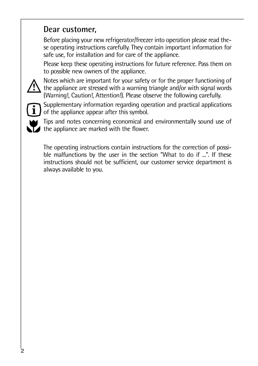 Electrolux 75438 KG user manual Dear customer 