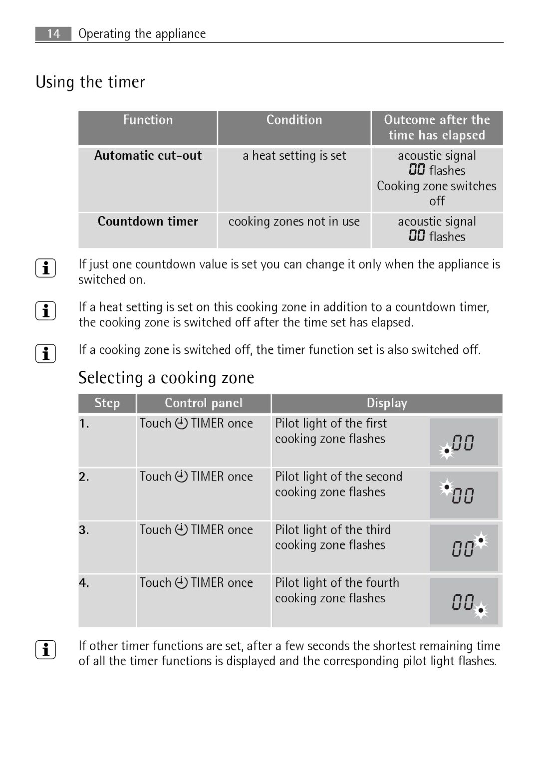 Electrolux 76331 KF-N user manual Using the timer, Selecting a cooking zone 