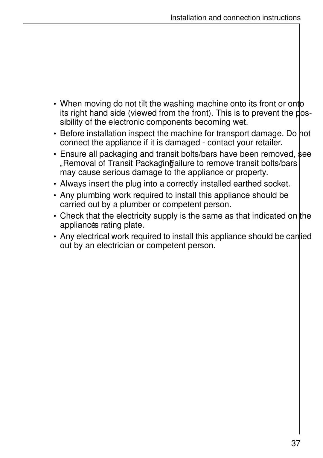 Electrolux 76639 manual Installation and Connection Instructions, Installation Safety Precautions 