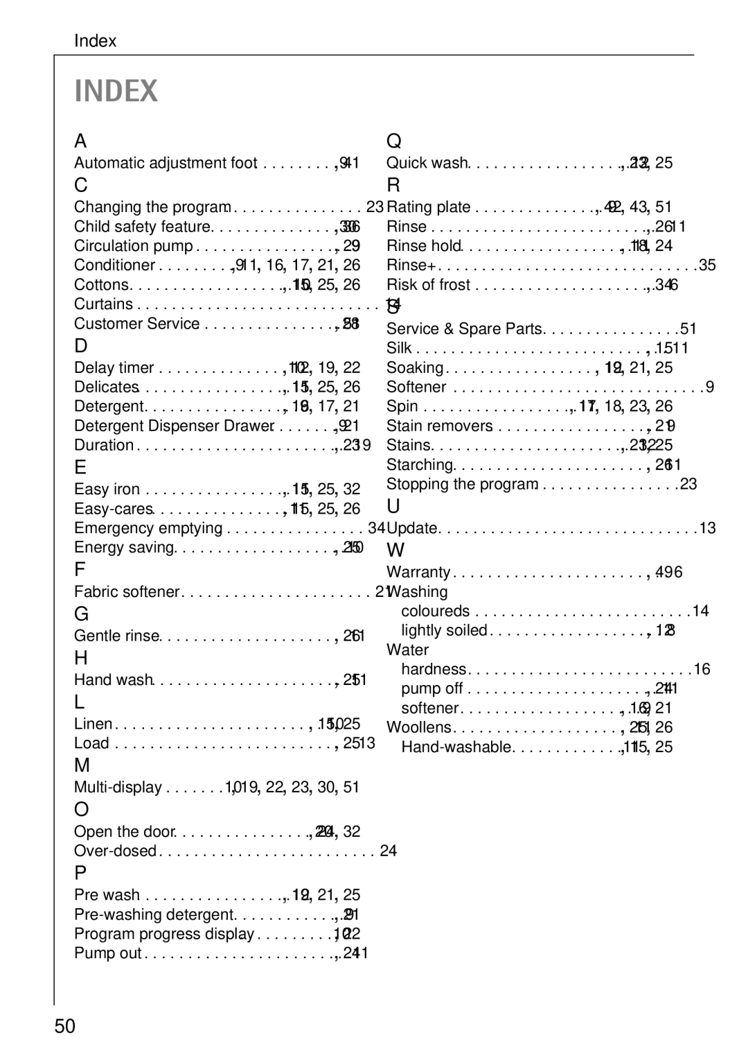 Electrolux 76639 manual Index 