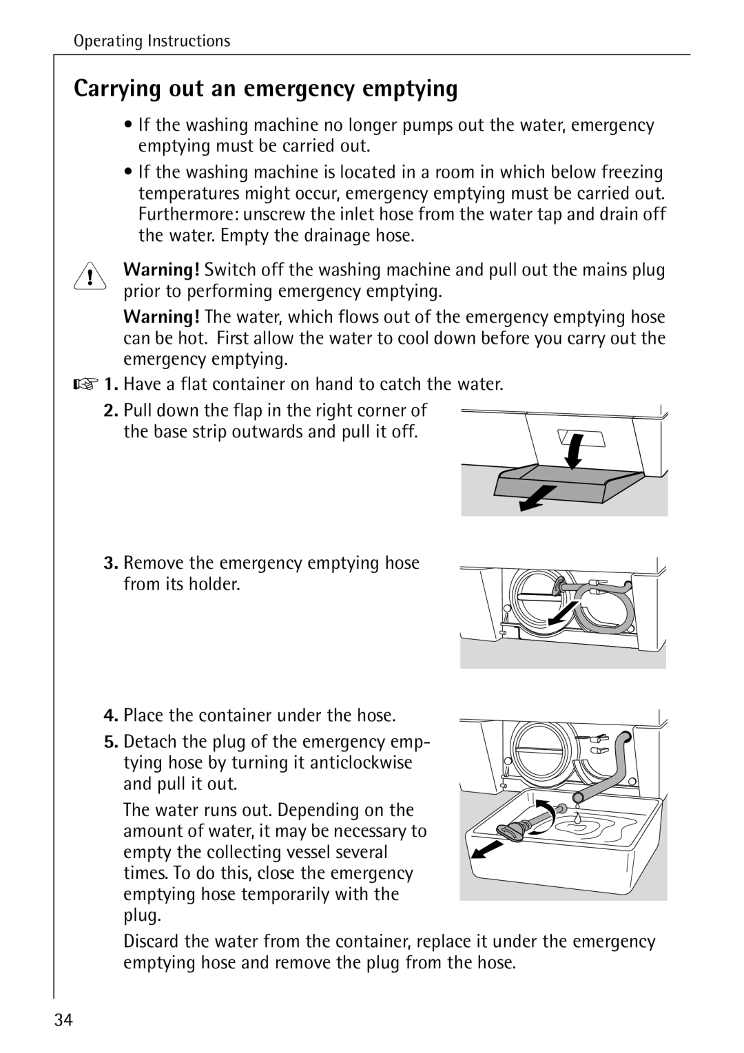 Electrolux 76639 manual Carrying out an emergency emptying 