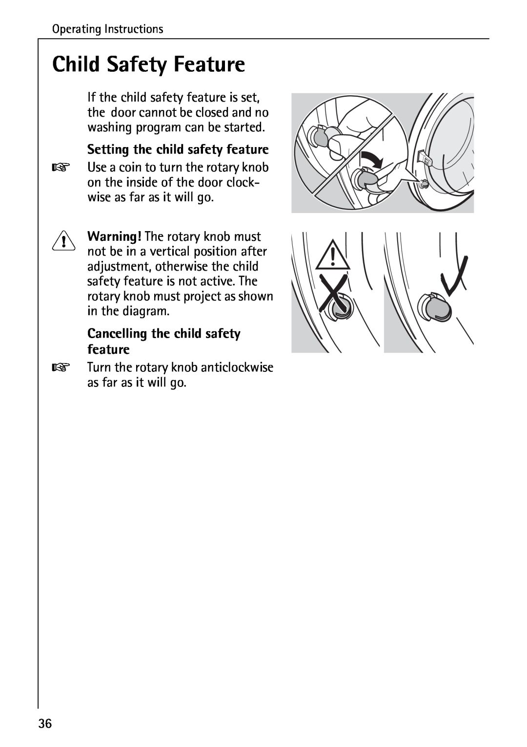 Electrolux 76639 manual Child Safety Feature, Setting the child safety feature, Cancelling the child safety feature 
