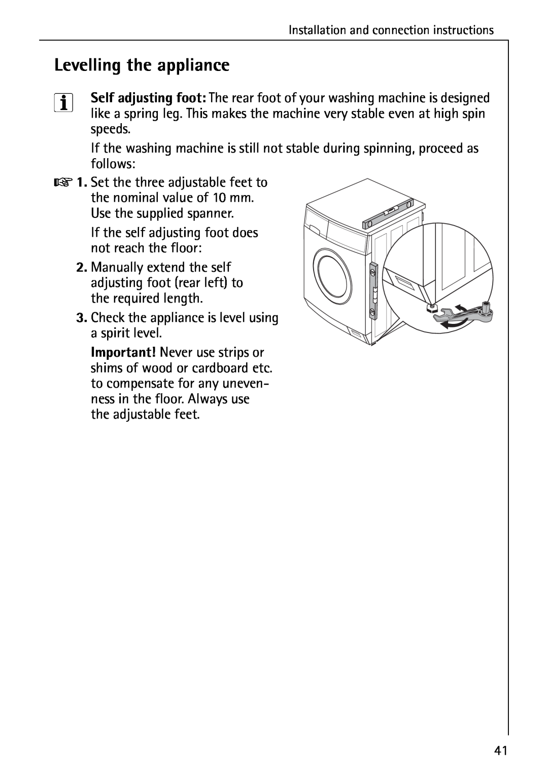 Electrolux 76639 manual Levelling the appliance 