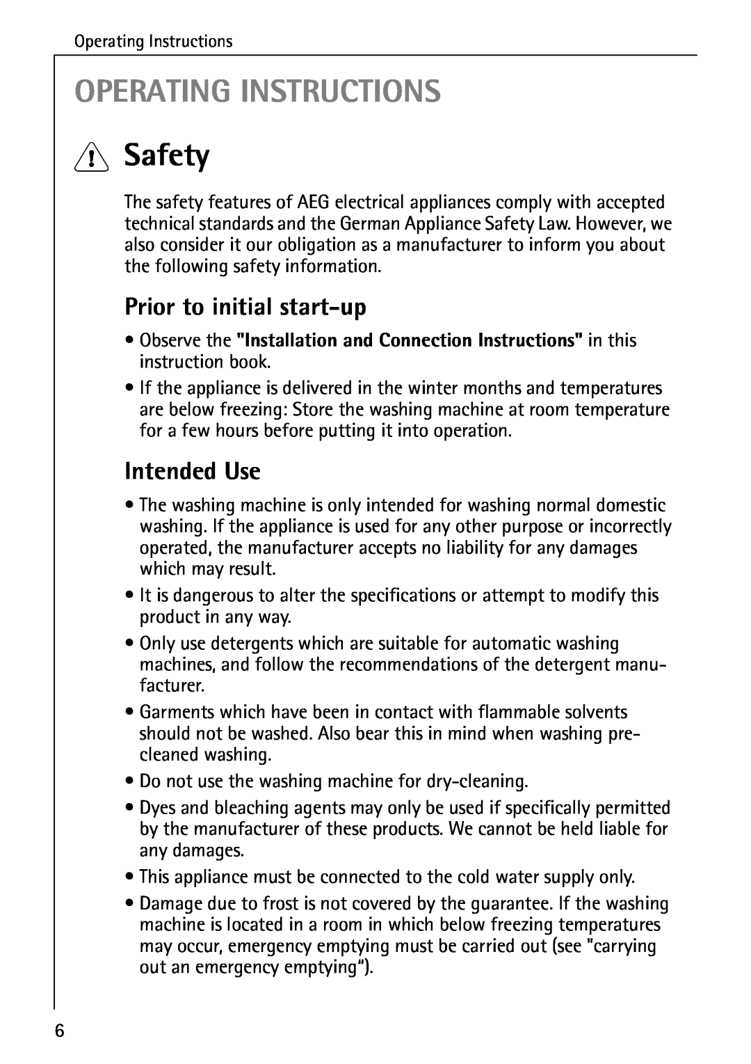 Electrolux 76639 manual Operating Instructions, Safety, Prior to initial start-up, Intended Use 