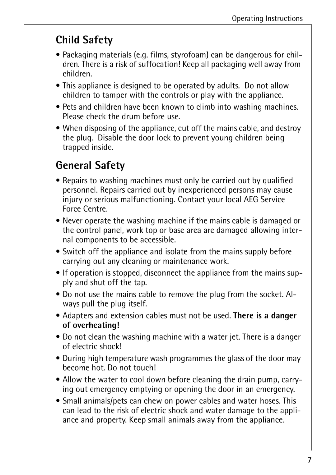 Electrolux 76640 manual Child Safety, General Safety 