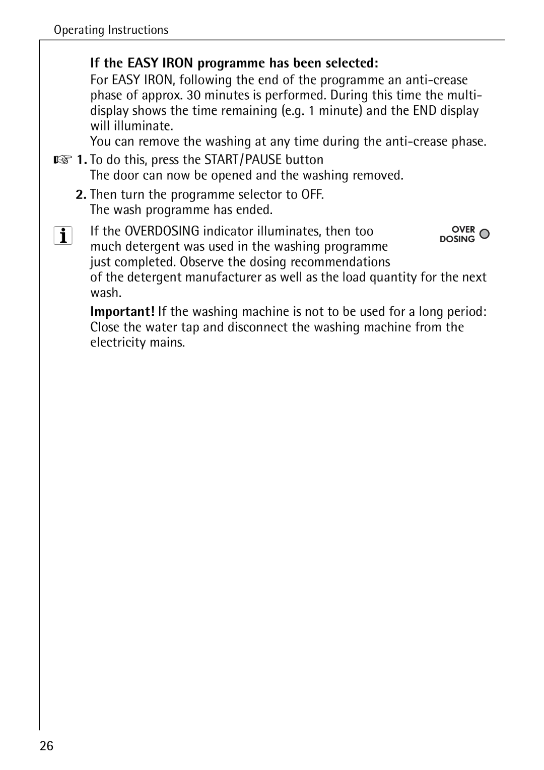 Electrolux 76669 manual If the Easy Iron programme has been selected, Wash 