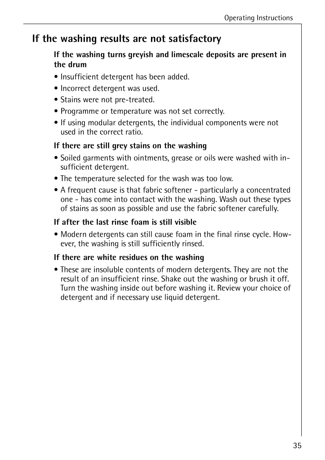 Electrolux 76669 manual If the washing results are not satisfactory, If there are still grey stains on the washing 