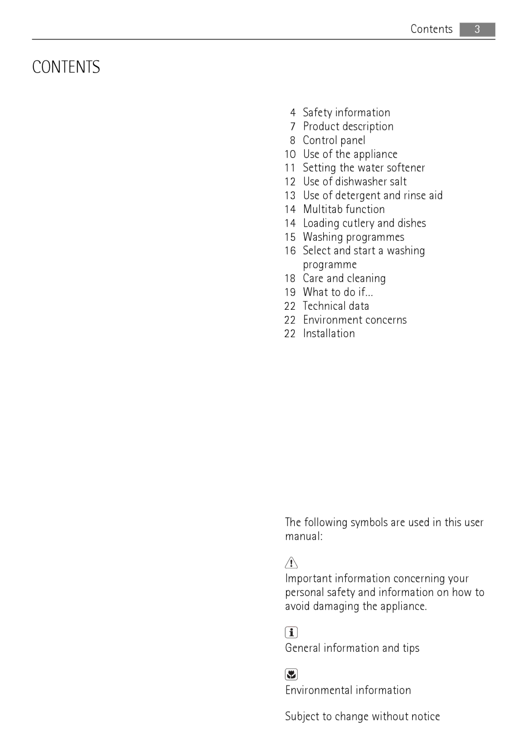 Electrolux 77000 user manual Contents 