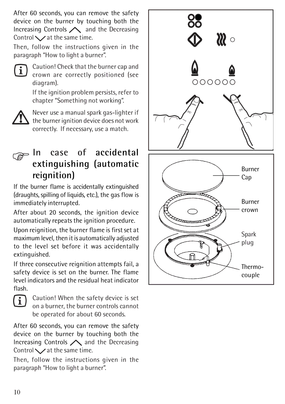 Electrolux 79902G manual Case of accidental extinguishing automatic reignition, Spark, Plug 