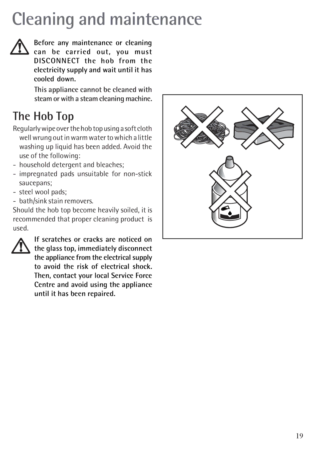 Electrolux 79902G manual Cleaning and maintenance, Hob Top 