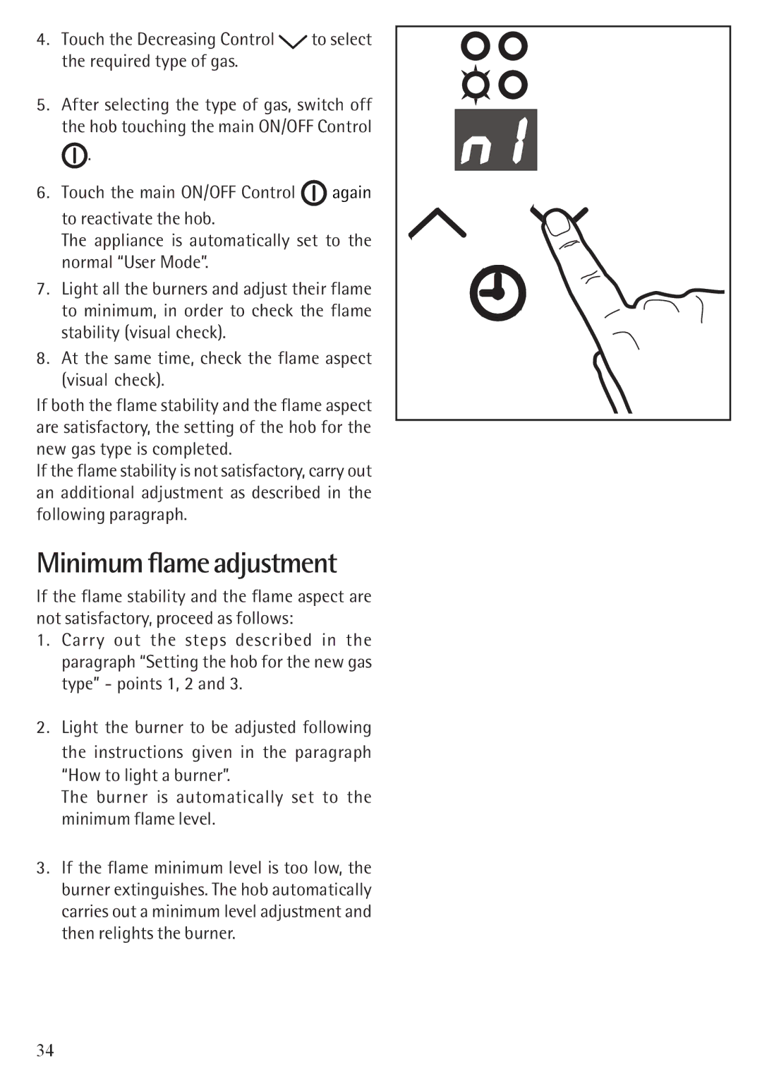 Electrolux 79902G manual Minimum flame adjustment 