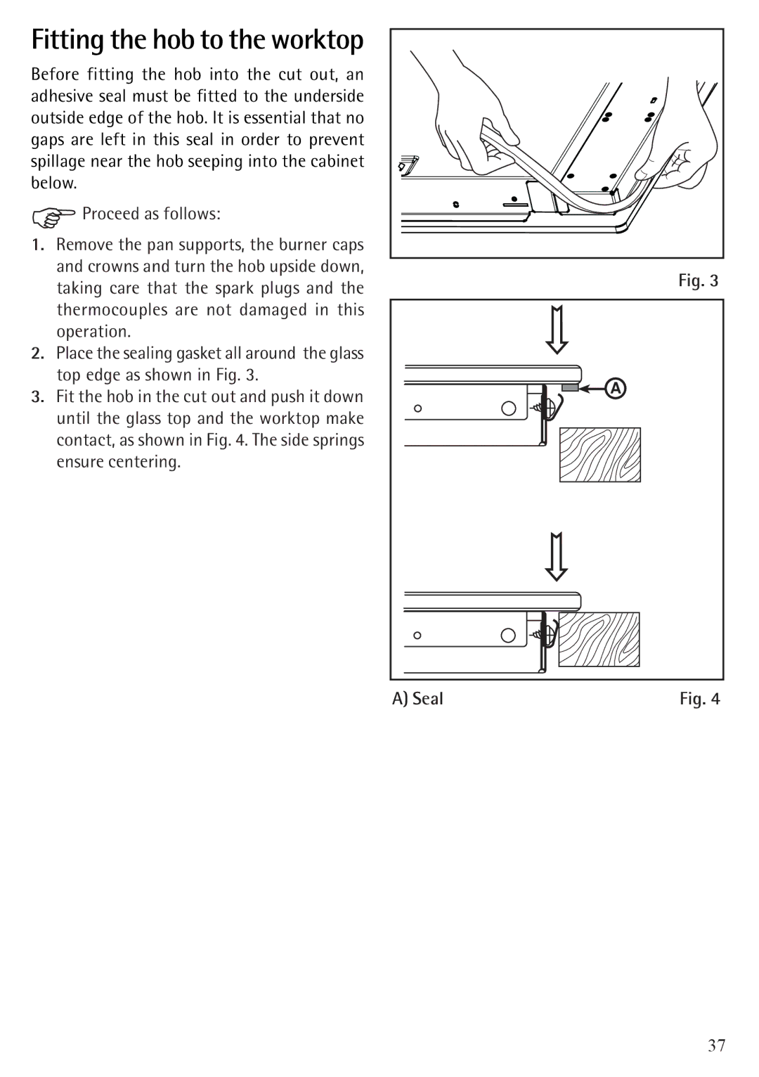 Electrolux 79902G manual Fitting the hob to the worktop 