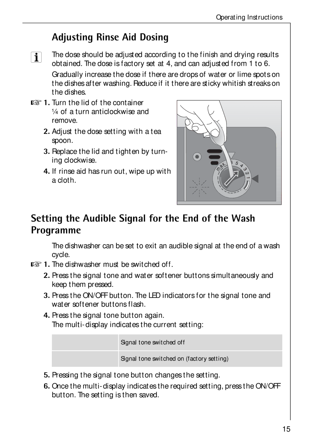 Electrolux 80850 i manual Adjusting Rinse Aid Dosing 