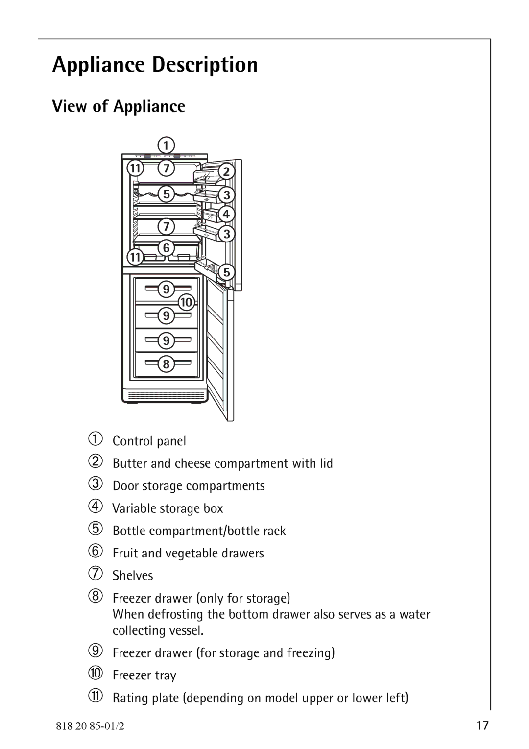 Electrolux 818 20 85 operating instructions Appliance Description, View of Appliance 