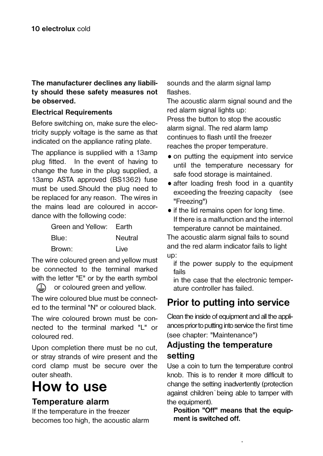 Electrolux 820 41 77 06 How to use, Temperature alarm, Adjusting the temperature setting, Or coloured green and yellow 