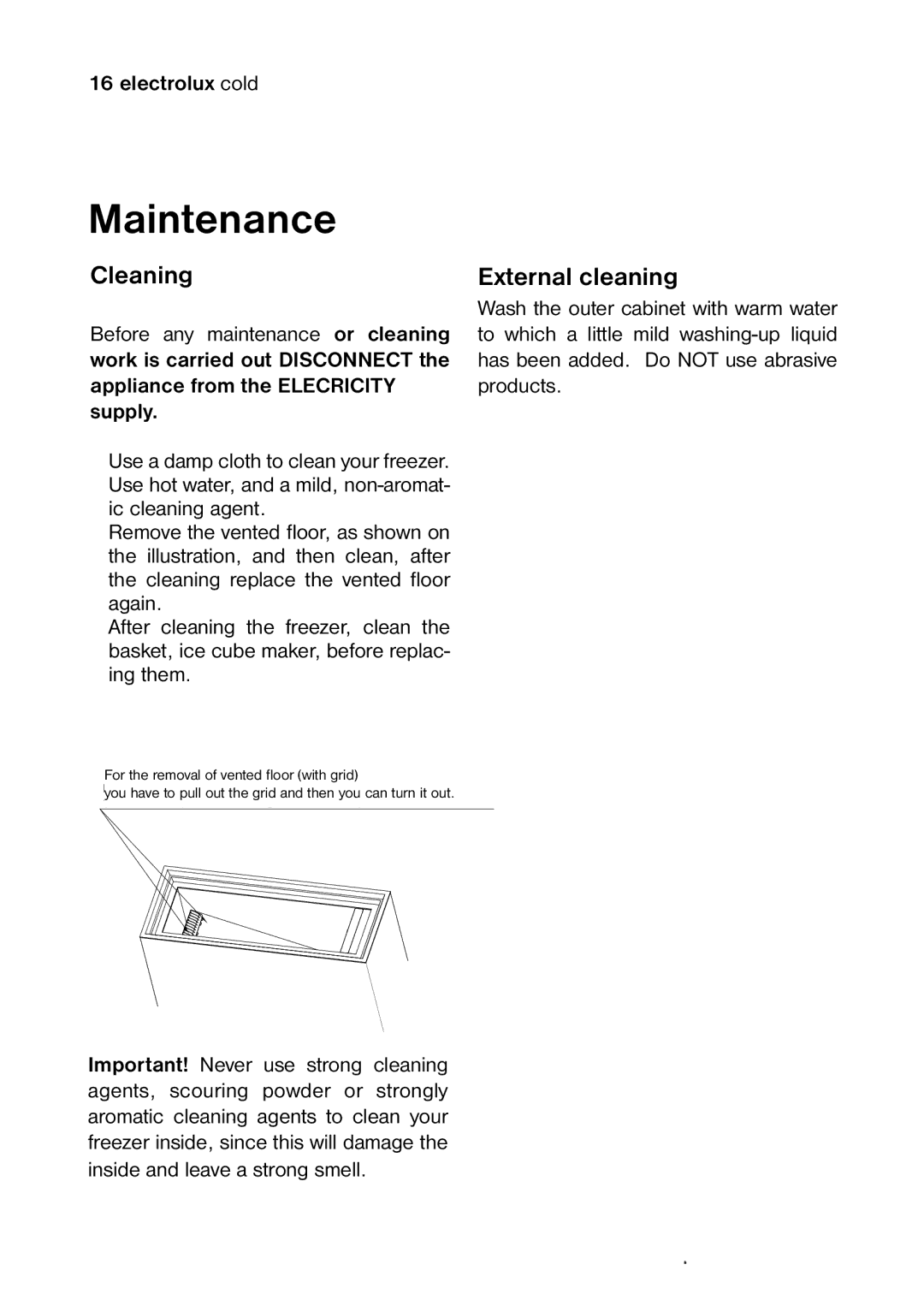 Electrolux 820 41 77 06 manual Maintenance, Cleaning, External cleaning, Before any maintenance or cleaning 